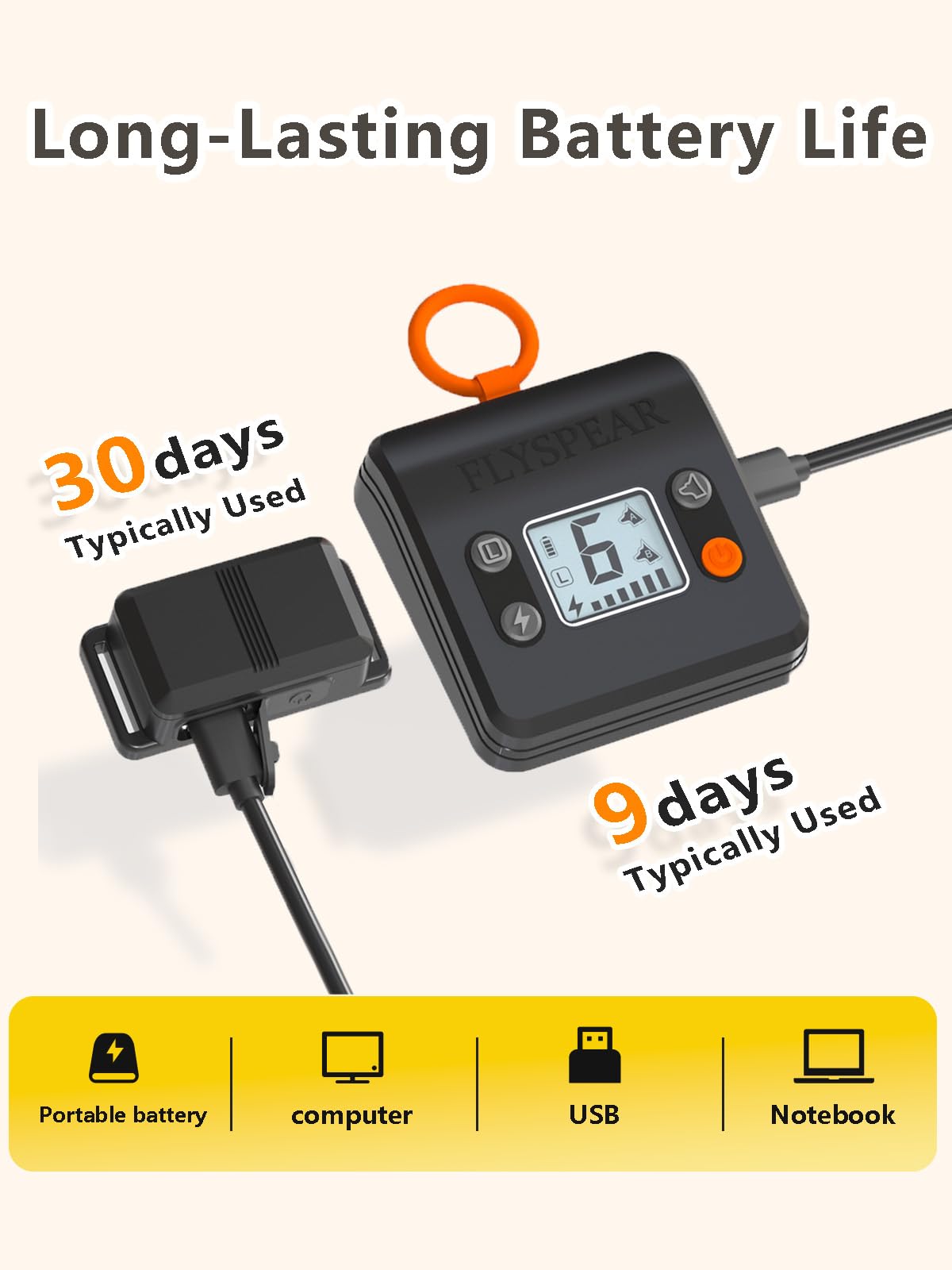 FLYSPEAR rechargeable system illustrates long transmitter and collar battery life