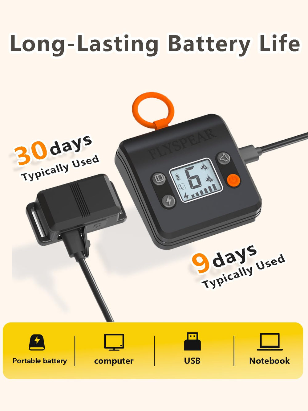 FLYSPEAR rechargeable system illustrates long transmitter and collar battery life