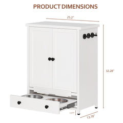 Fmlud dog feeding station with pull-out drawer keeps bowls tidy for meals.