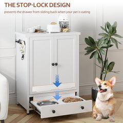 Fmlud dog feeding station with stop latch stabilizes bowls during meals.