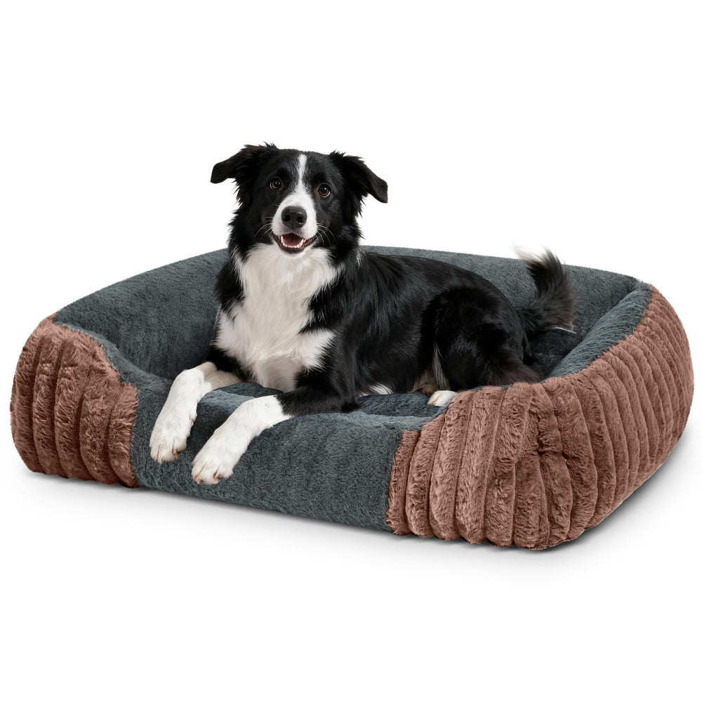 Fnsyay large dog bed top view with faux rabbit fur for cozy lounging.
