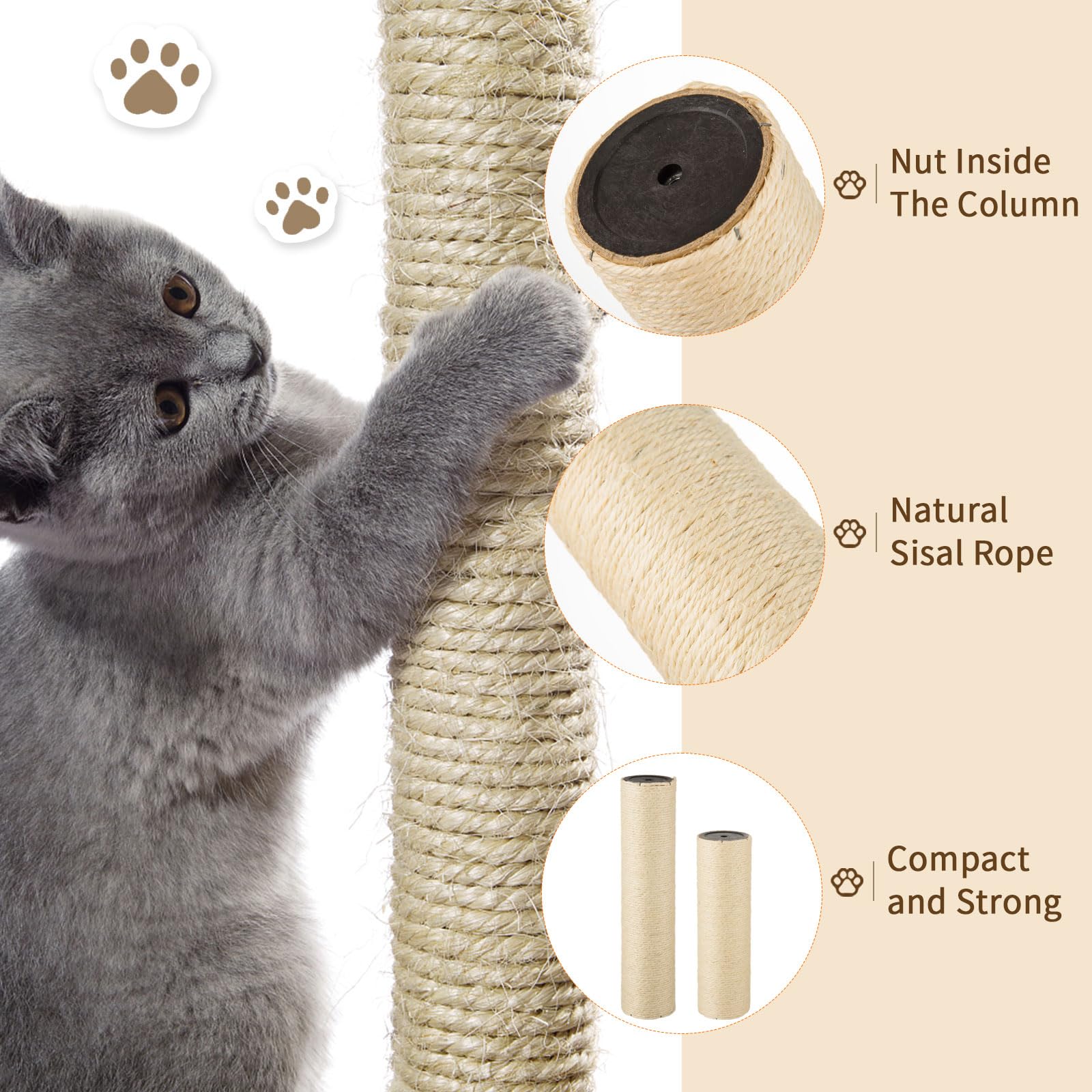 FOBSME 9cm diameter pole offers sturdy cat-tree support.