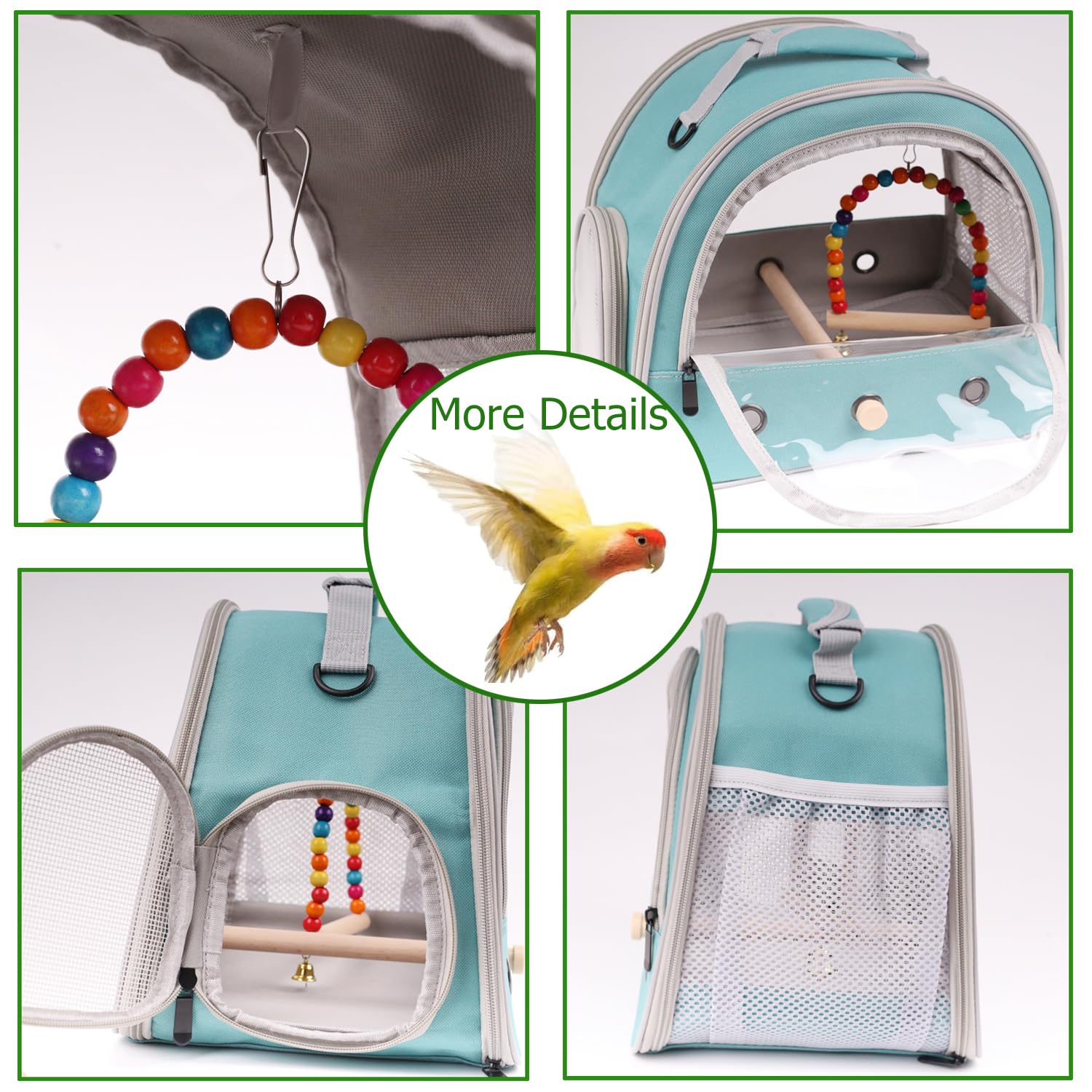 FOCZZU green bird travel setup illustrating portability and color