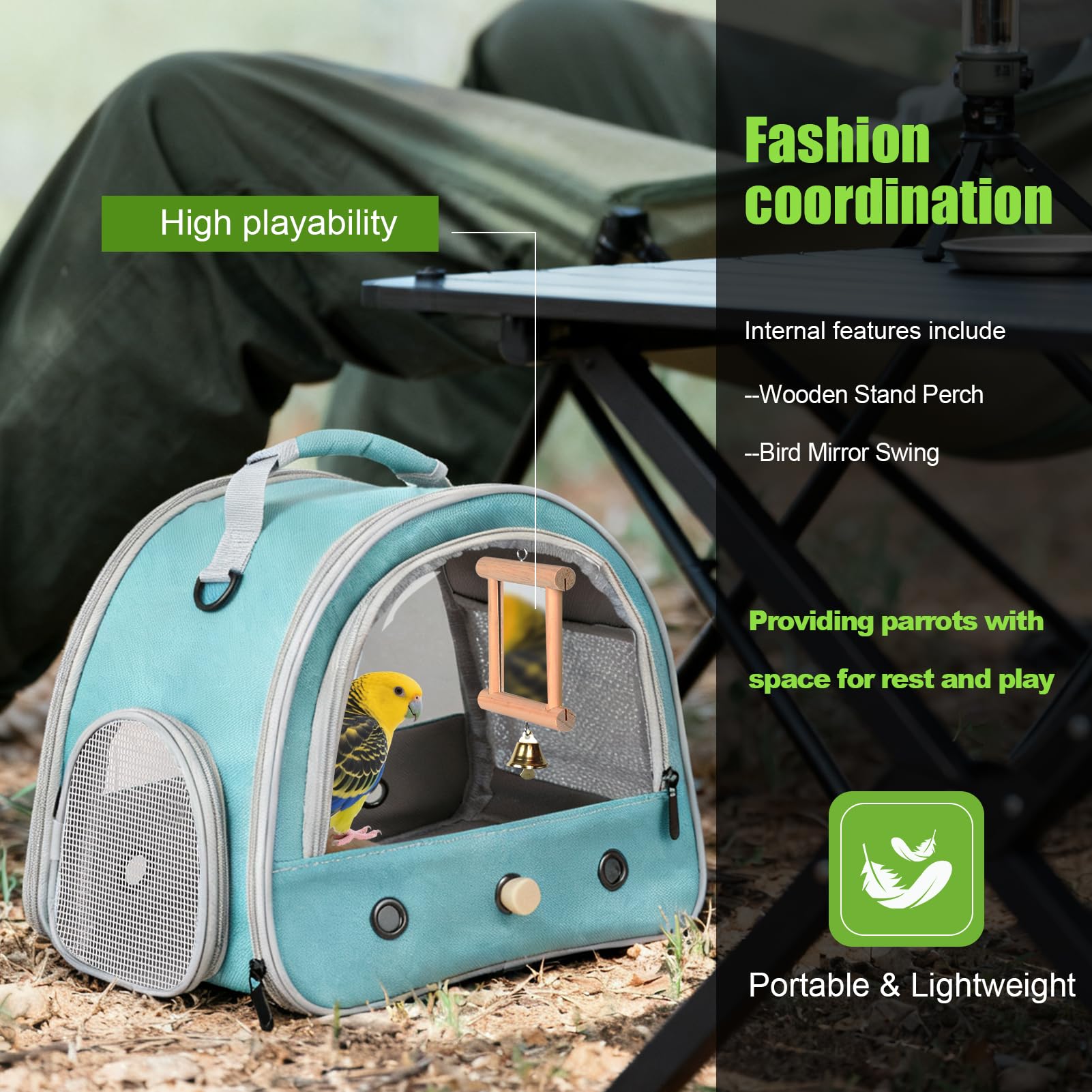 FOCZZU parrot travel bag interior space with front vents