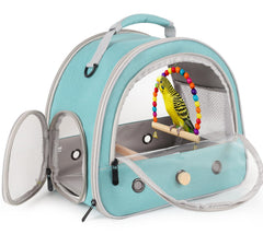 FOCZZU portable parrot travel cage green front view shows breathable design for comfortable travel
