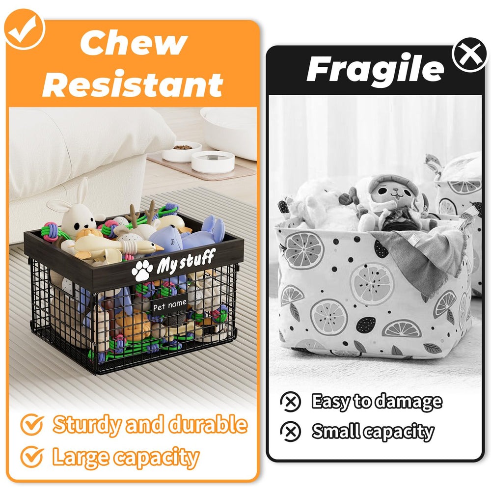 Foellstoe chew-proof metal storage keeps chew toys organized and durable.