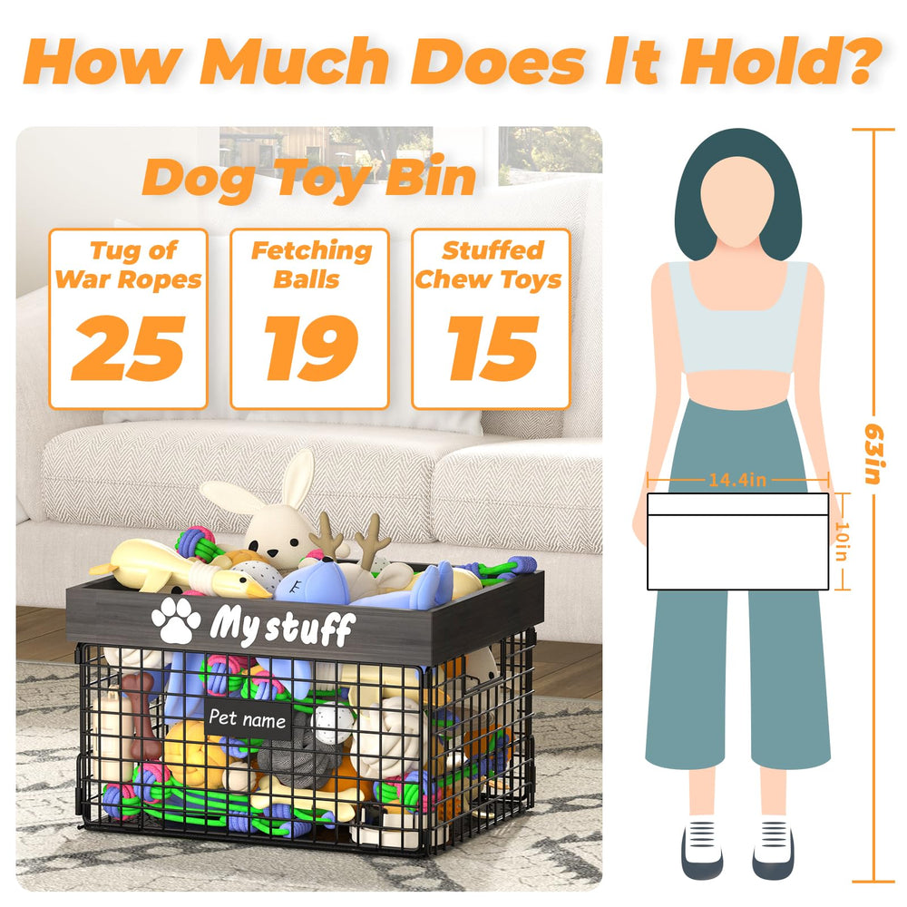Foellstoe dog toy bin dimensions show ample capacity for favorite toys.