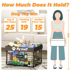 Foellstoe dog toy bin dimensions show ample capacity for favorite toys.