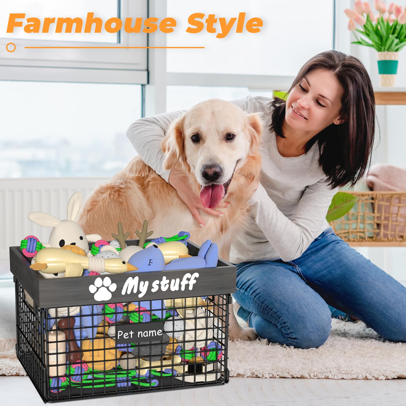 Foellstoe dog toy bin living-room decor keeps blankets and leashes neat.