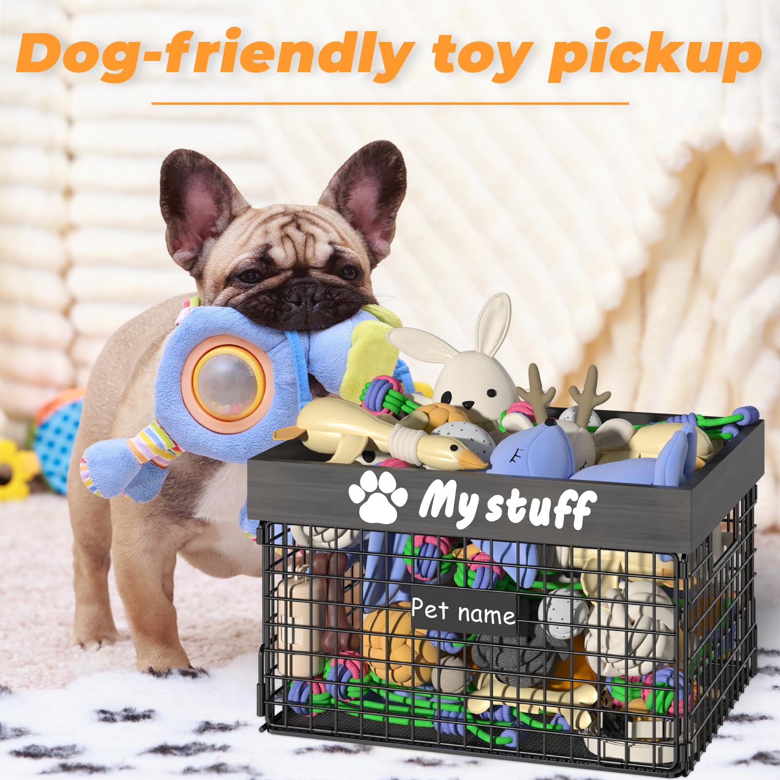 Foellstoe dog toy bin paw-print design adds farmhouse charm.