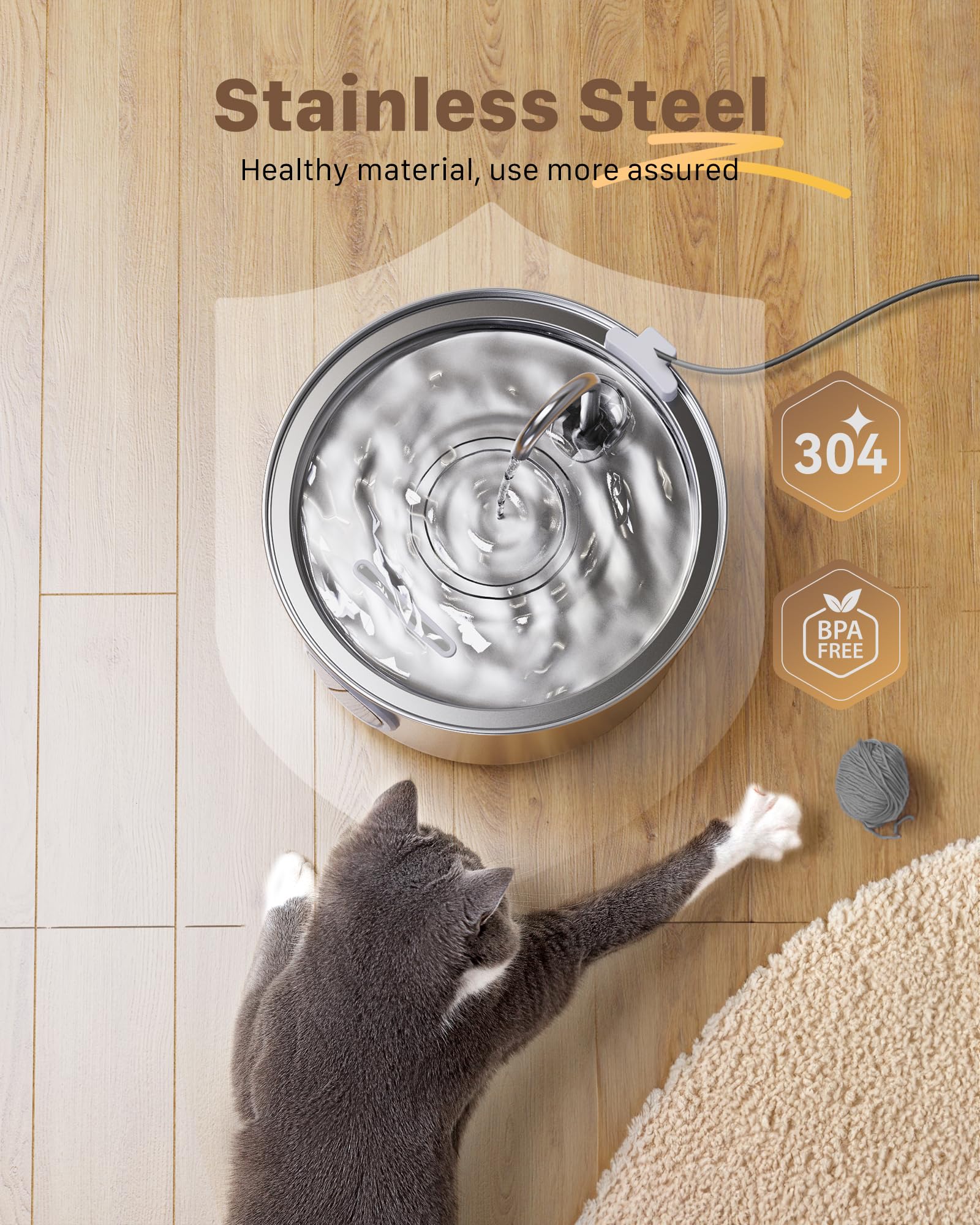 FOFNON cat fountain multi-filtration purifies water and reduces debris