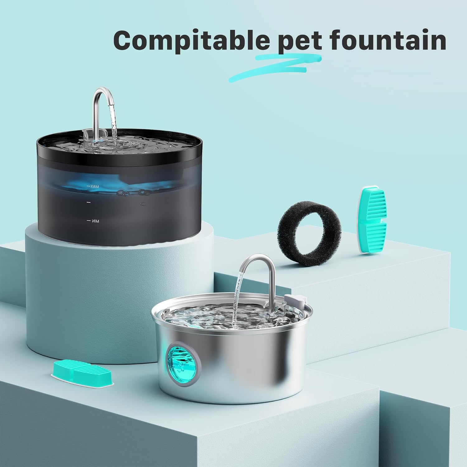 FOFNON cat fountain filters pack 6 sponges maintains filtration efficiency and quiet operation.