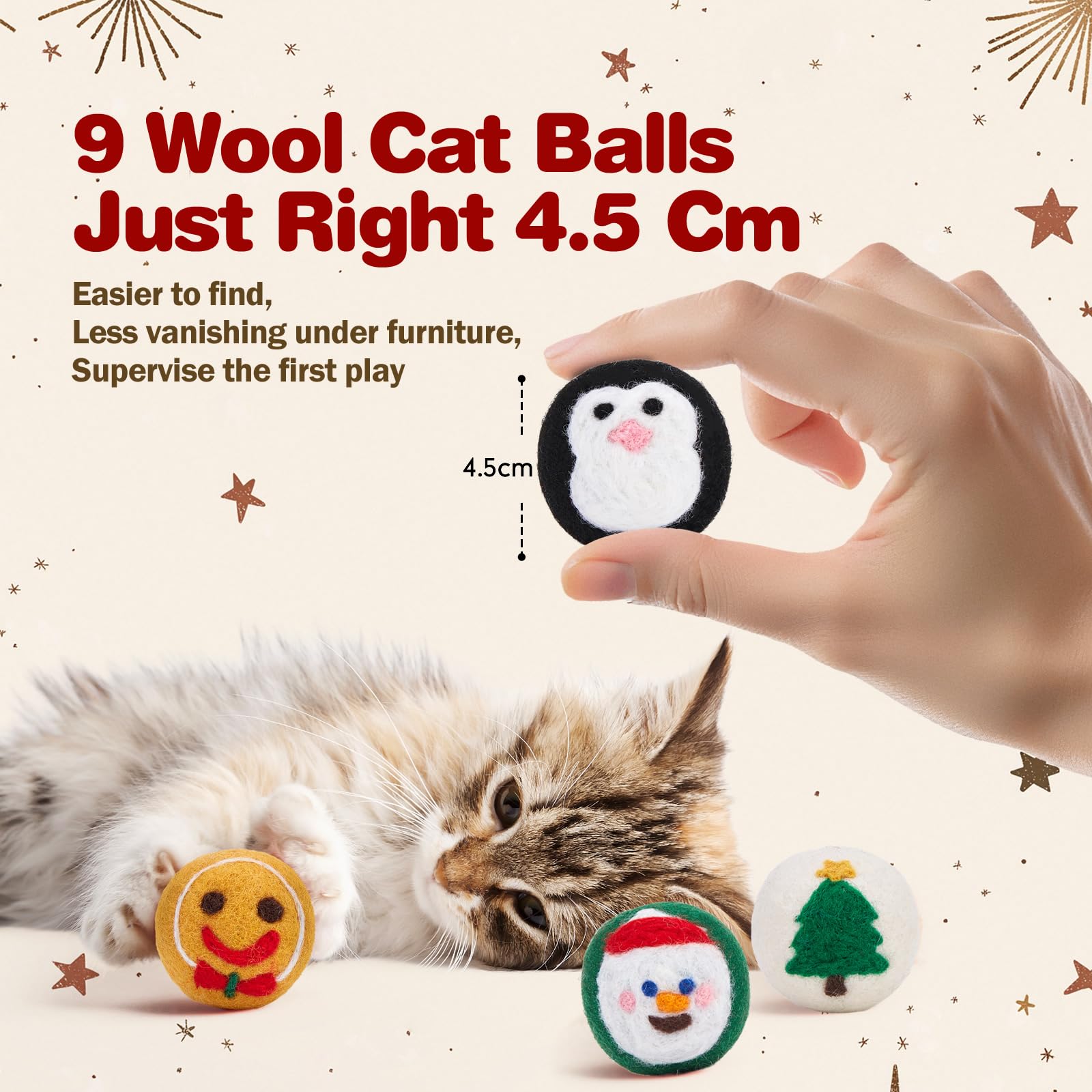 Bolas de lana FOFOS con diseño navideño, regalo festivo para gatos y hogares.