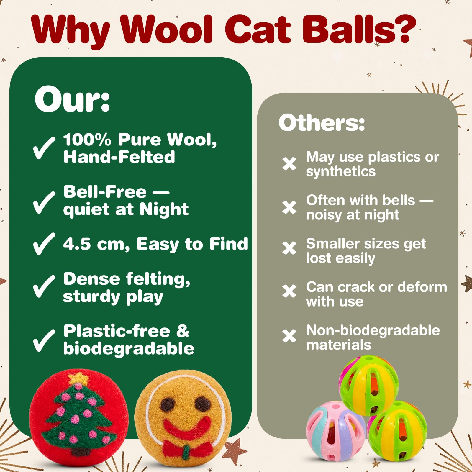 Bolas de lana FOFOS para gatos en interiores, perfecto para ejercicio y exploración.