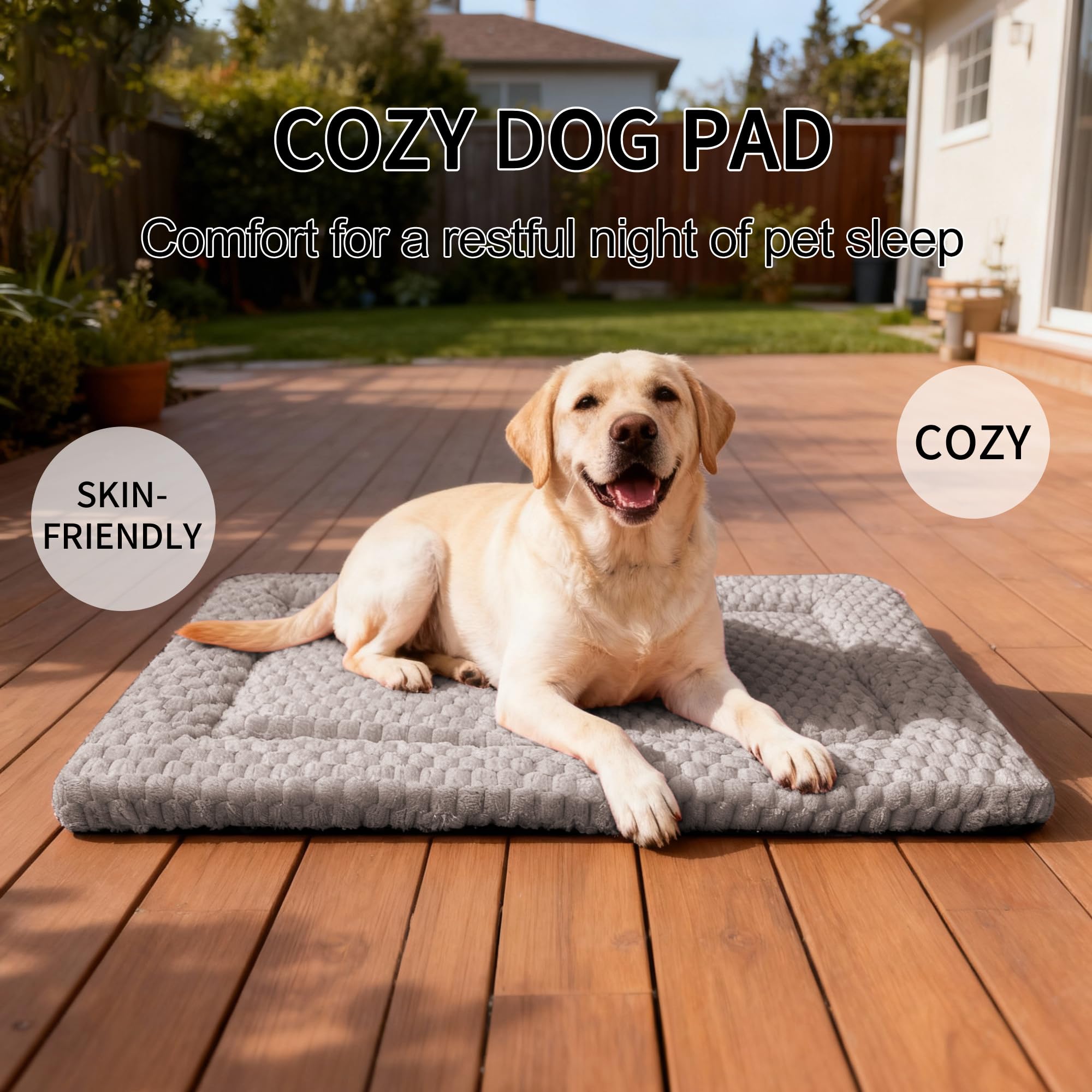 Fogkiss dog bed mat fabric closeup emphasizes soft, skin-friendly material.