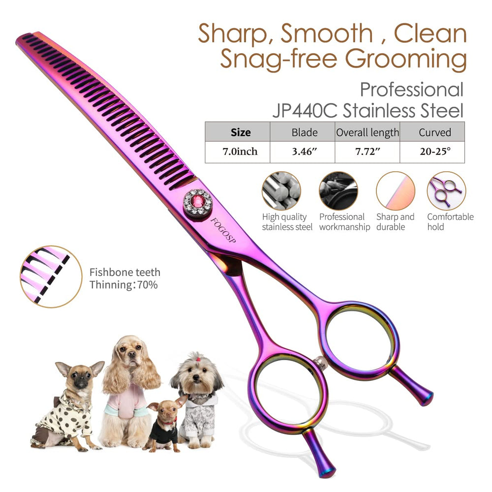 FOGOSP 21-tooth blades for smooth thinning without fur damage.