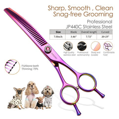 FOGOSP 21-tooth blades for smooth thinning without fur damage.