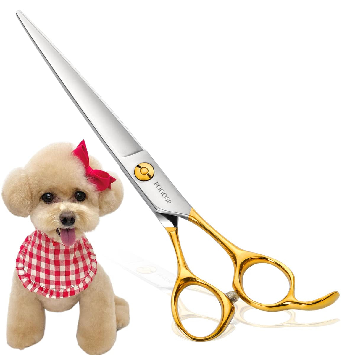 FOGOSP dog grooming scissors straight 7in gold for precise cuts and smooth finish.