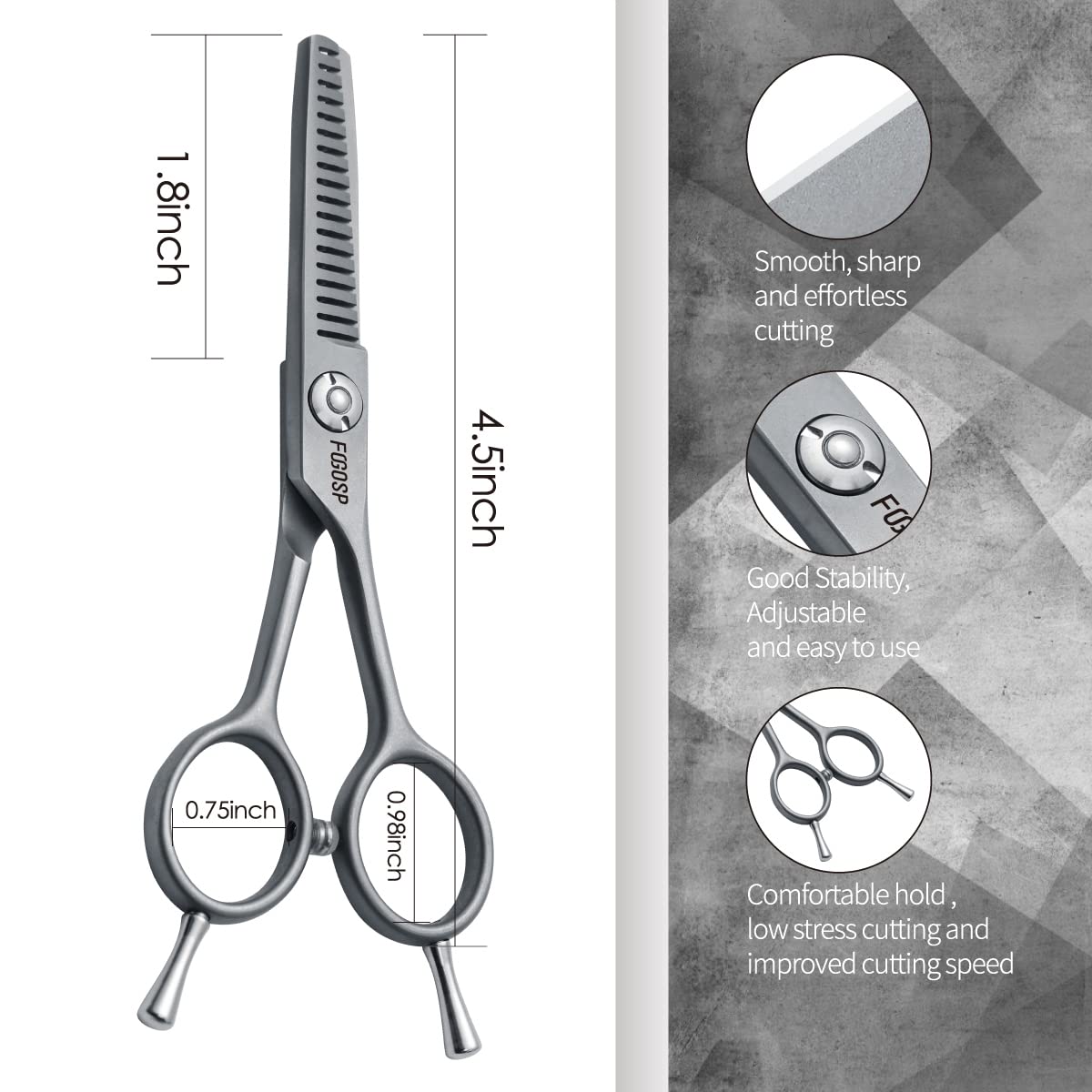 FOGOSP grooming shears gray handle enables comfortable clipping during long sessions.