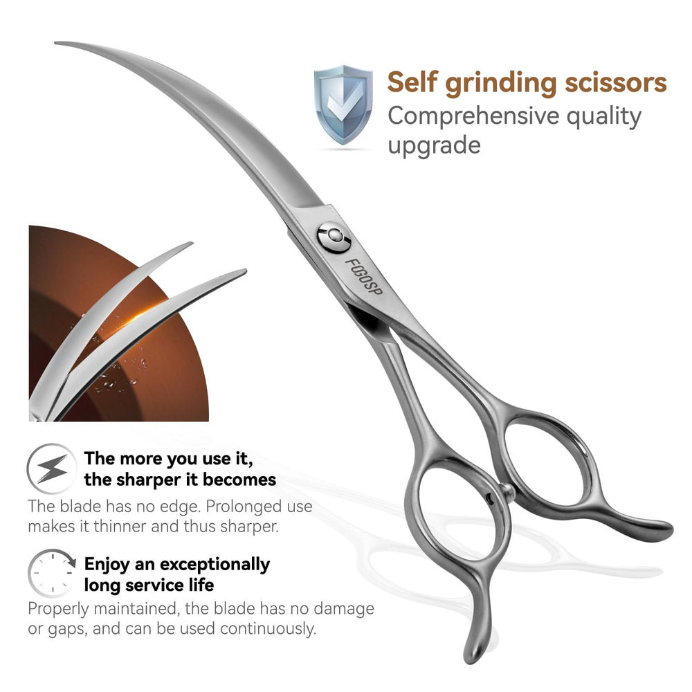 FOGOSP king series curved scissors arc-head closeup showing smooth edge for clean trims