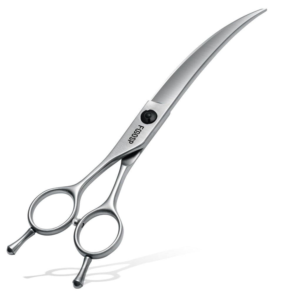 FOGOSP left-handed curved dog grooming scissors with 35° arc for precise arc trimming