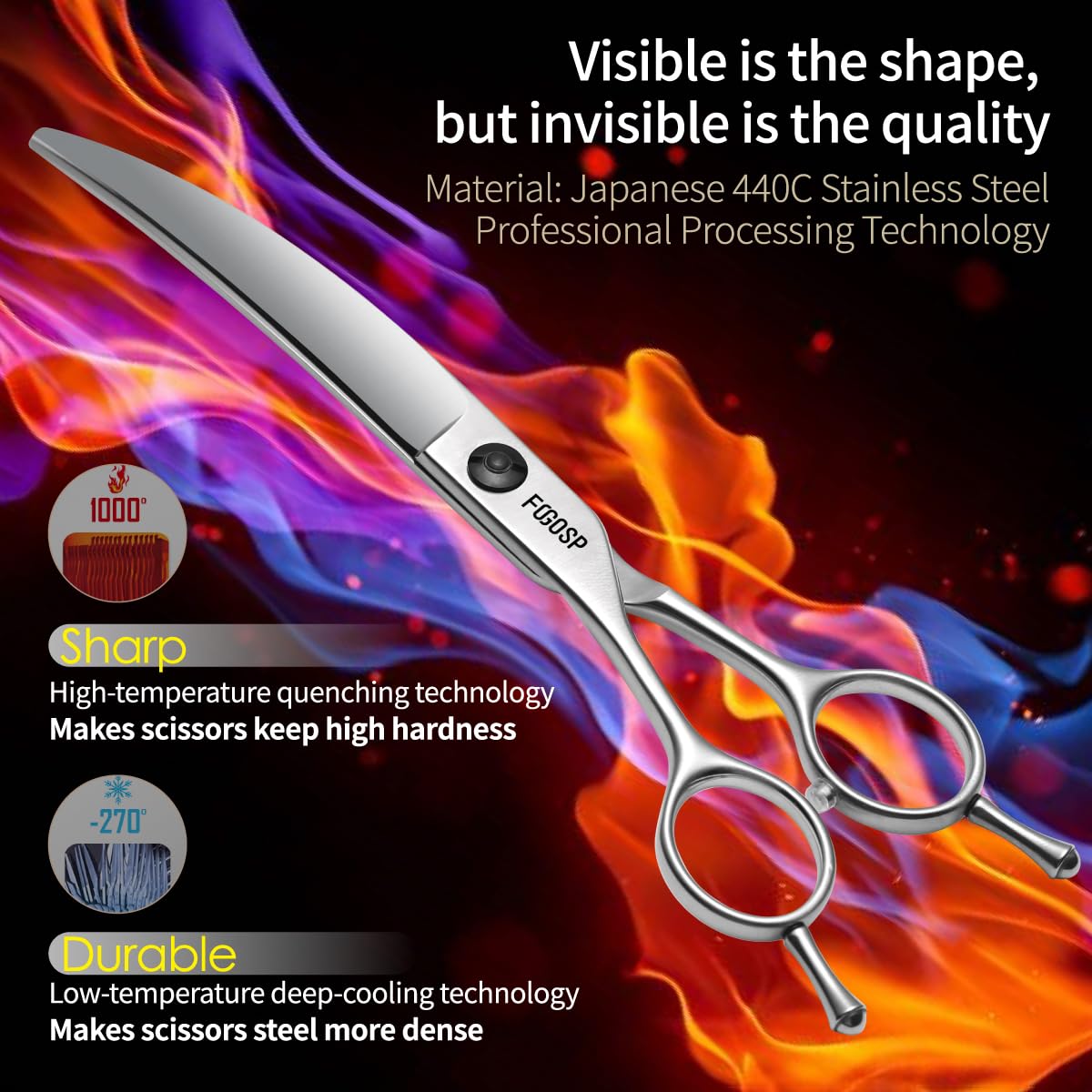 FOGOSP precision manufacturing curved scissors arc 35° for consistent grooming