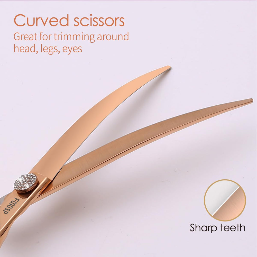 FOGOSP rose gold titanium dog grooming scissors 8-inch curved for contouring