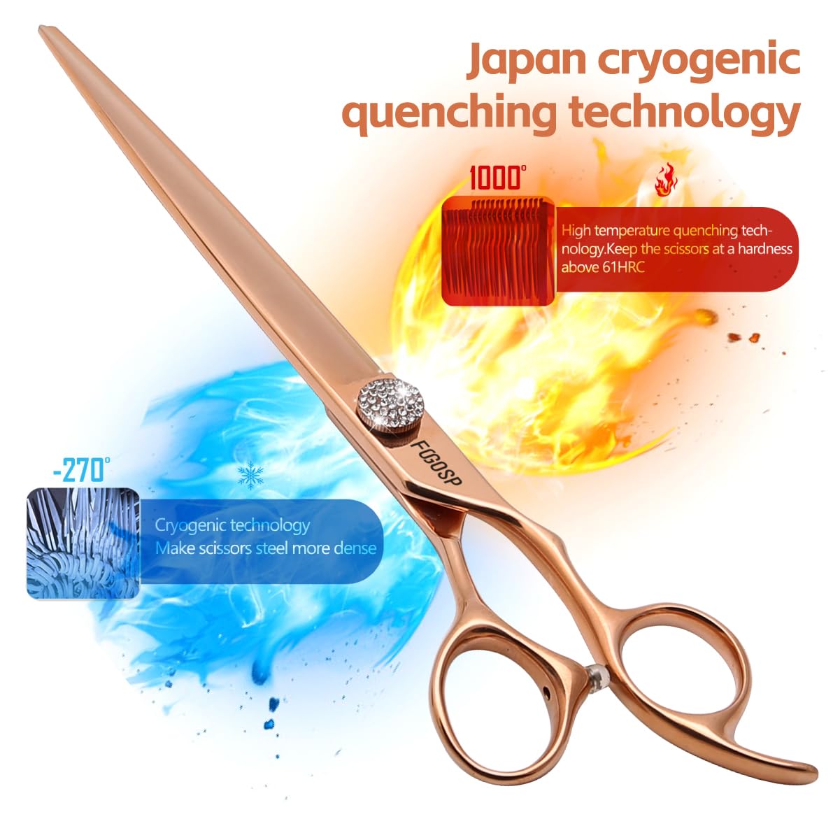 FOGOSP Rose Gold scissors with adjustable screw for personalized tension.