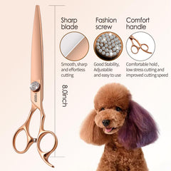 FOGOSP Rose Gold Titanium dog scissors close up blade shows sharp edge.