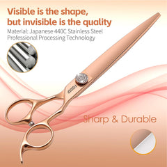 FOGOSP Rose Gold titanium scissors with ergonomic handle for comfortable grooming.
