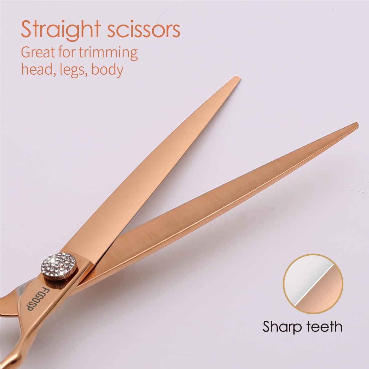 FOGOSP Rose Gold Titanium 8'' blade close up highlighting 440C steel durability.