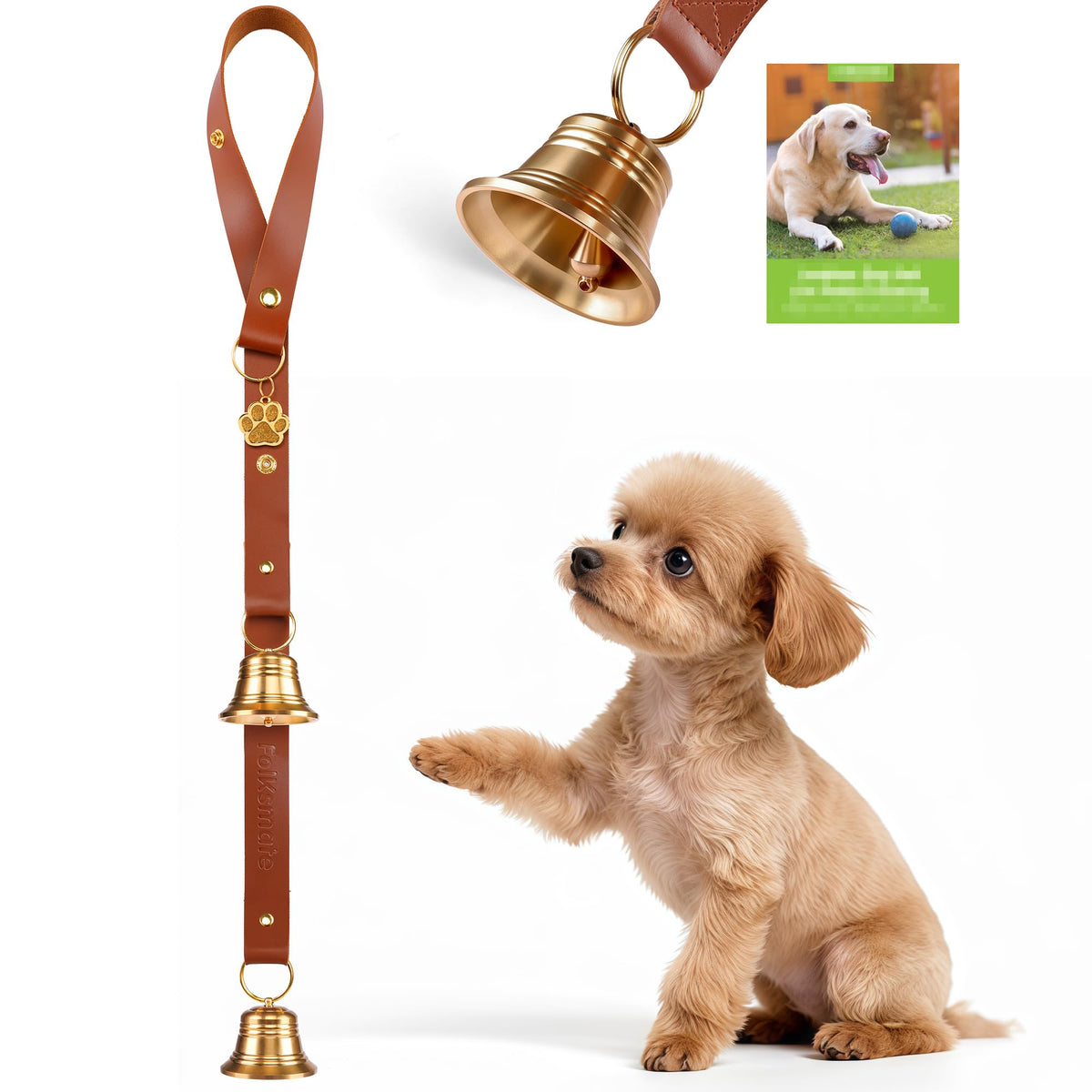 FOLKSMATE campana de puerta para perro de cuero, ideal para el adiestramiento