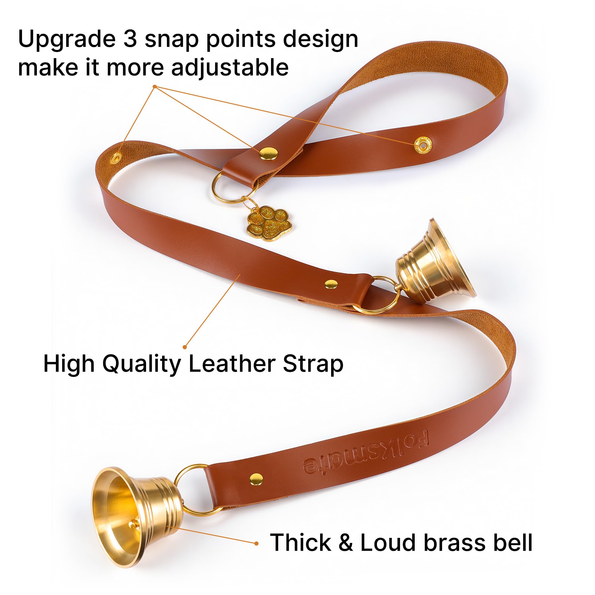 FOLKSMATE leather dog door bells with adjustable length for dogs of all sizes