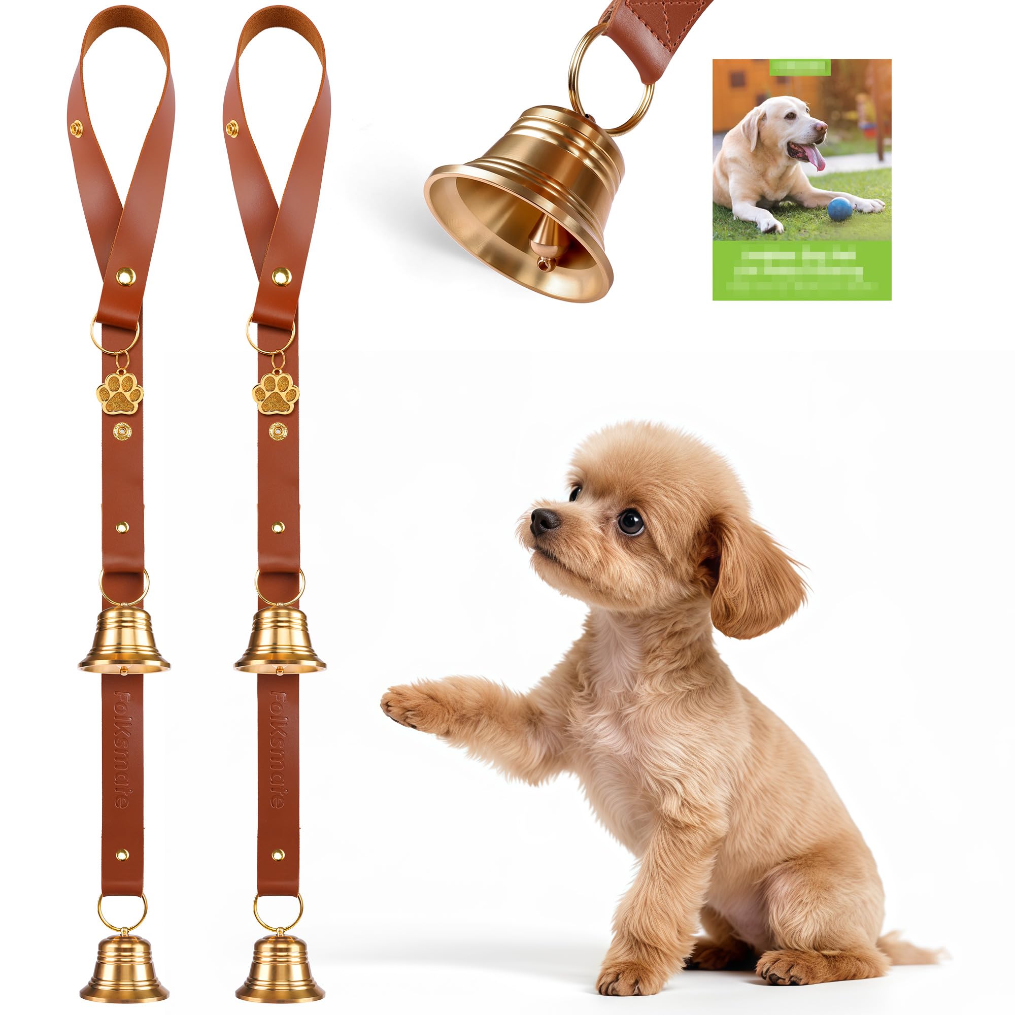 FOLKSMATE leather dog door bells with elegant design for discreet potty breaks