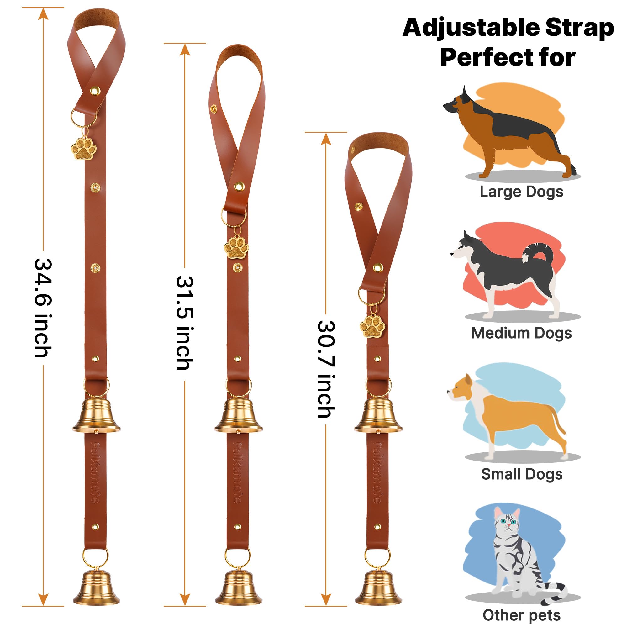 FOLKSMATE leather dog door bells two pack for multiple doors or sets