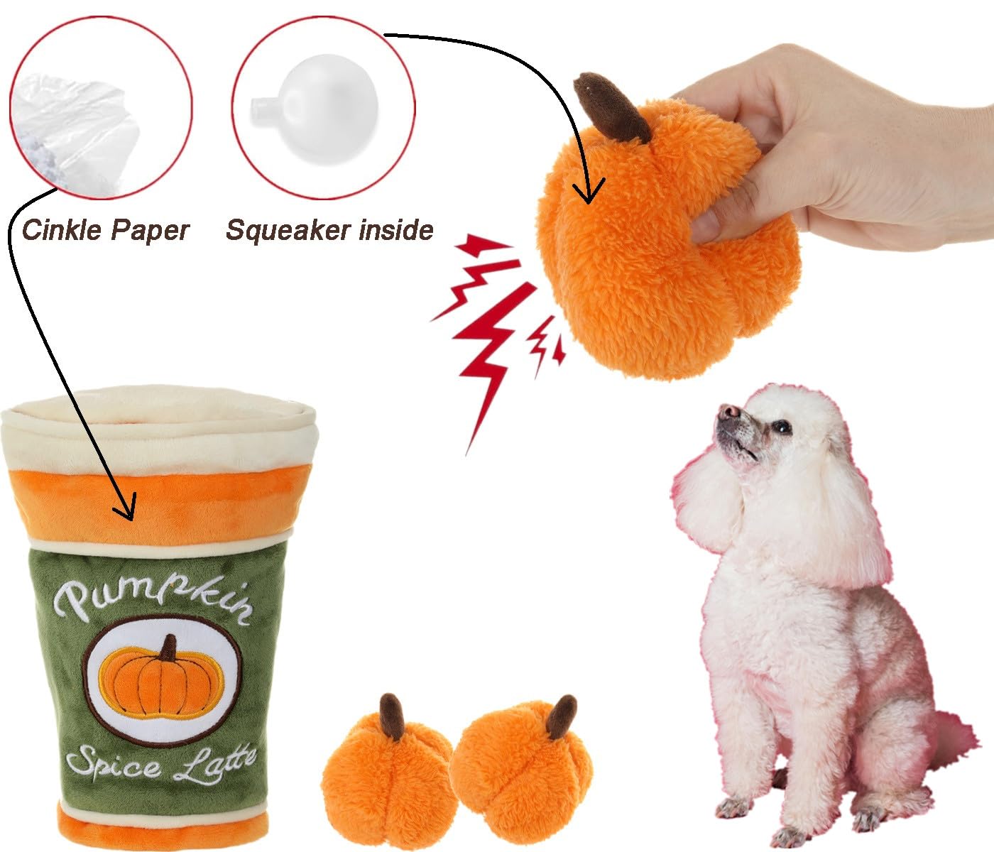 FONBALLOON PARTY Hide and Seek plush dog toy pumpkins squeaky set for interactive fun
