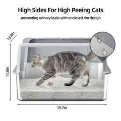 Fooalgo litter box side view demonstrates sturdy high-side design for spill prevention.