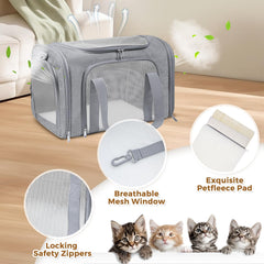 FOORLON cat carrier soft lockable zippers prevent escapes during transport.