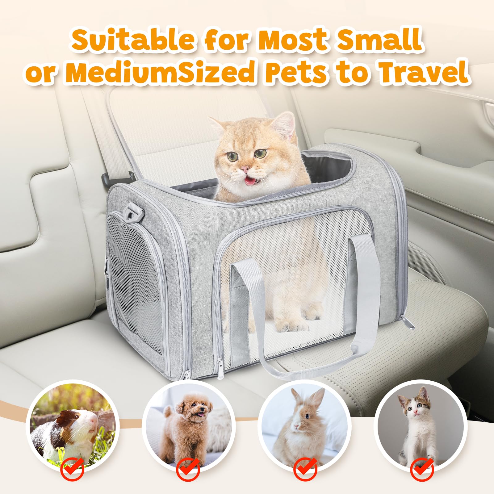 FOORLON cat carrier soft padded handles with adjustable strap for easy carrying.