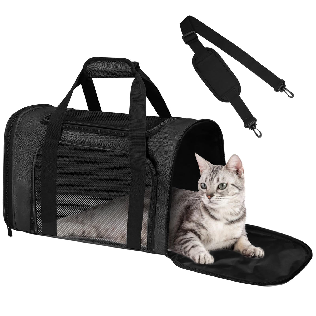 FOORLON cat carrier under-seat design for airline travel and in-cabin comfort.