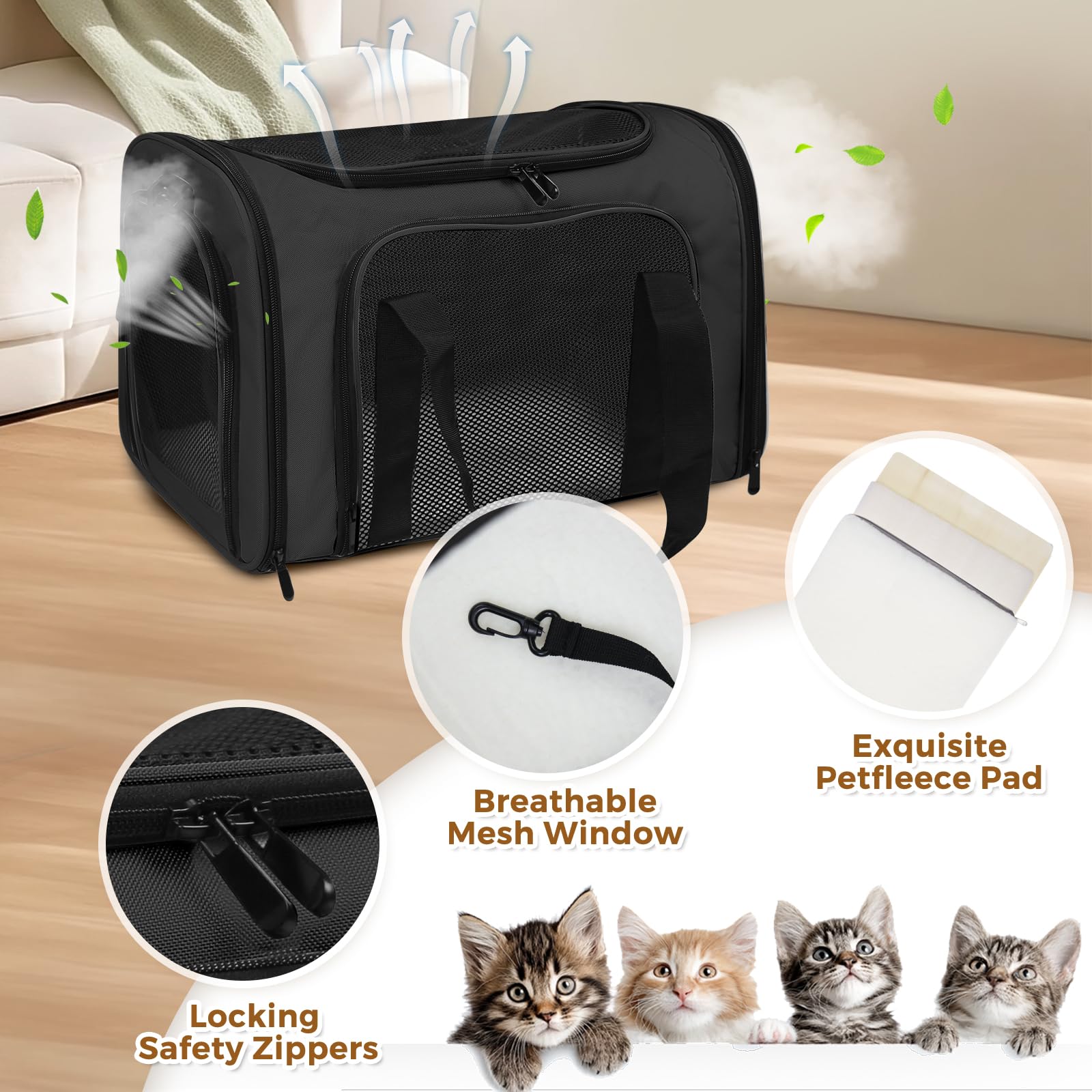 FOORLON cat carrier uses waterproof polyester and reinforced seams for durable everyday use