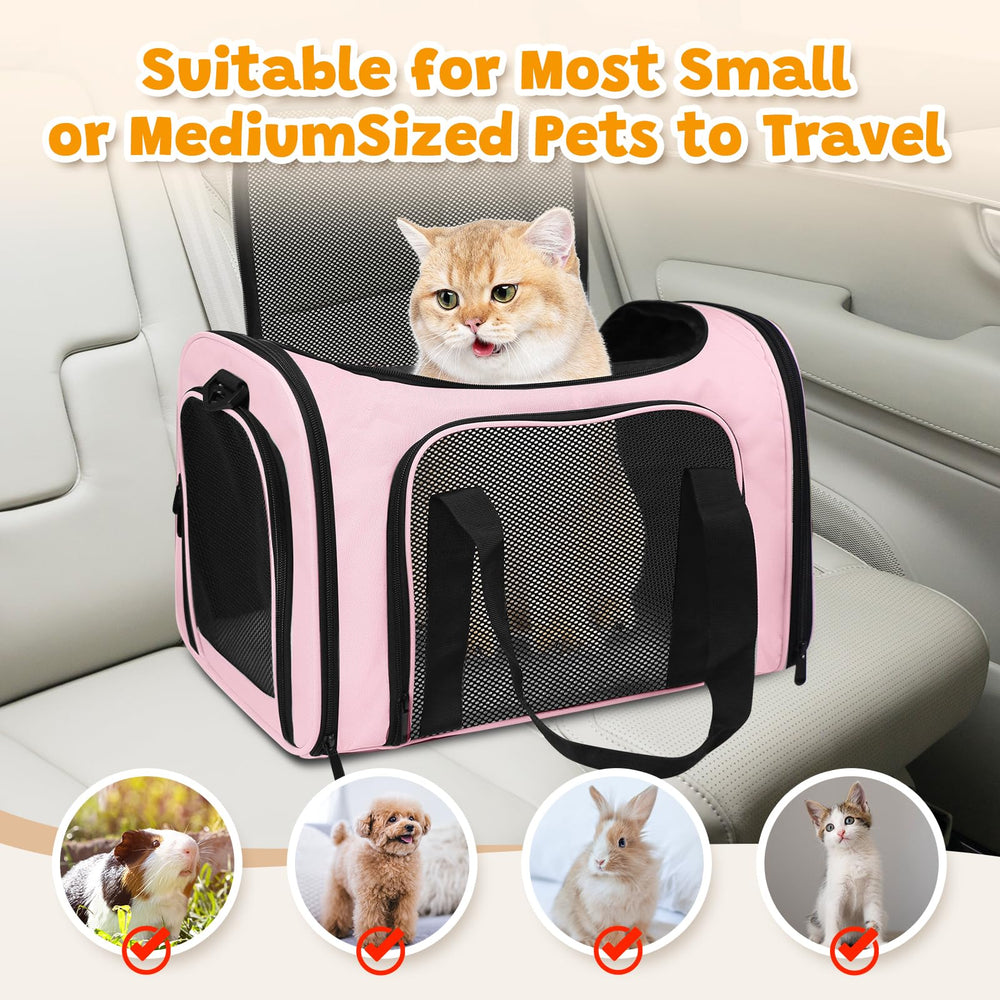 FOORLON pink carrier features reinforced handles and seatbelt lugs.
