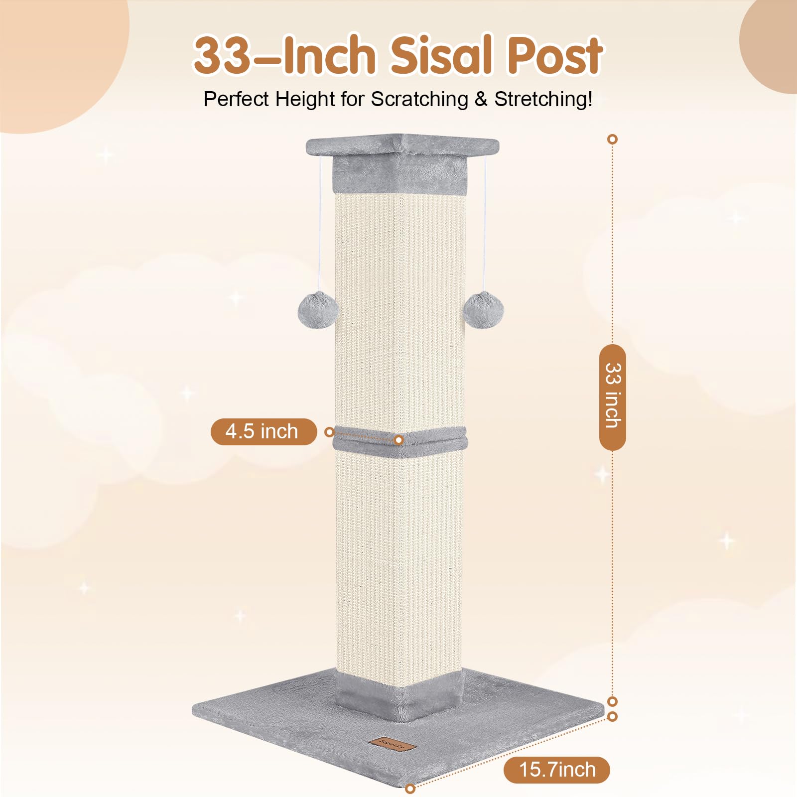 Fopetfy cat-scratching-post-sisal-wrap-texture highlights natural grip for satisfying scratching.