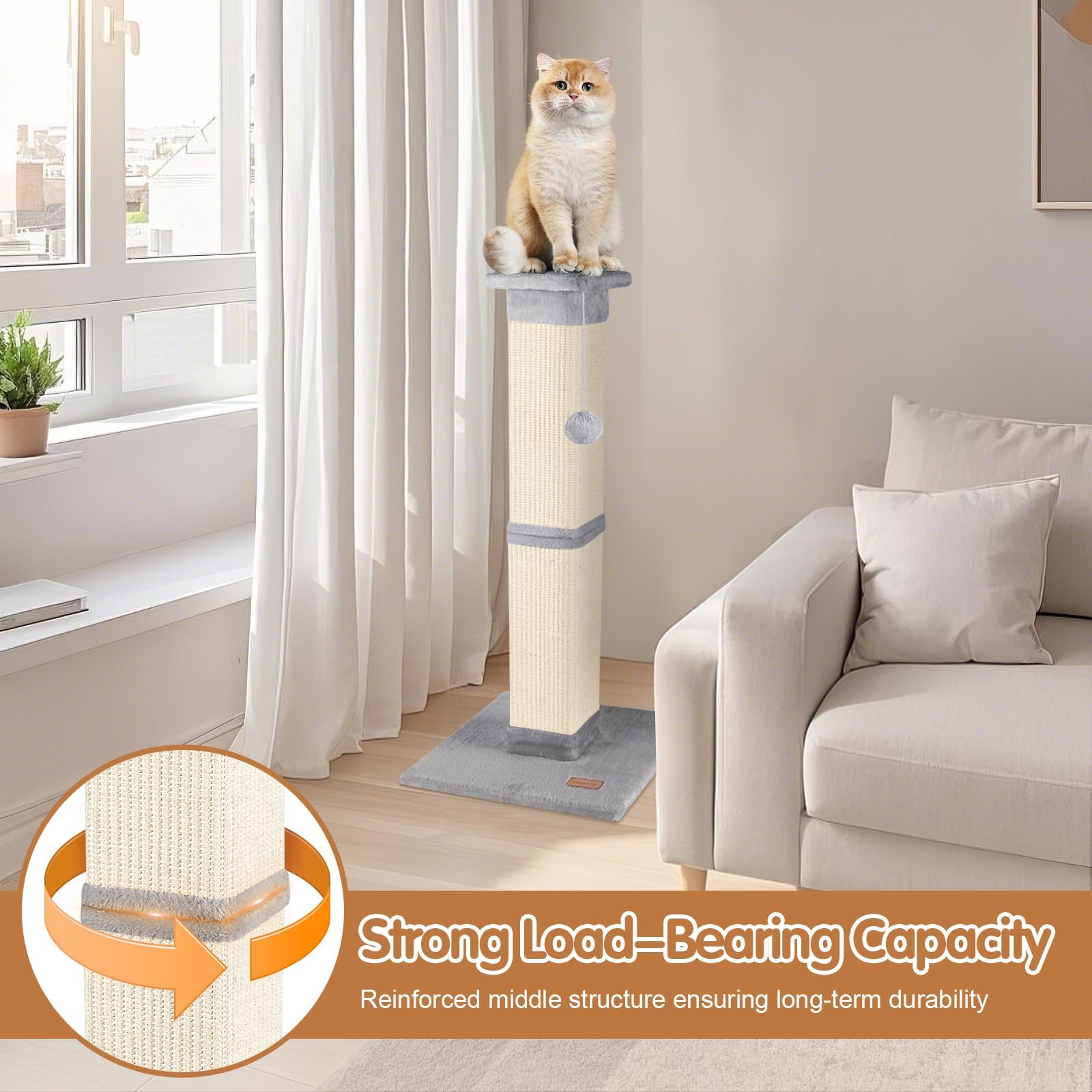 Fopetfy cat-scratching-post-stable-base communicates tipping-resistant design for safety.