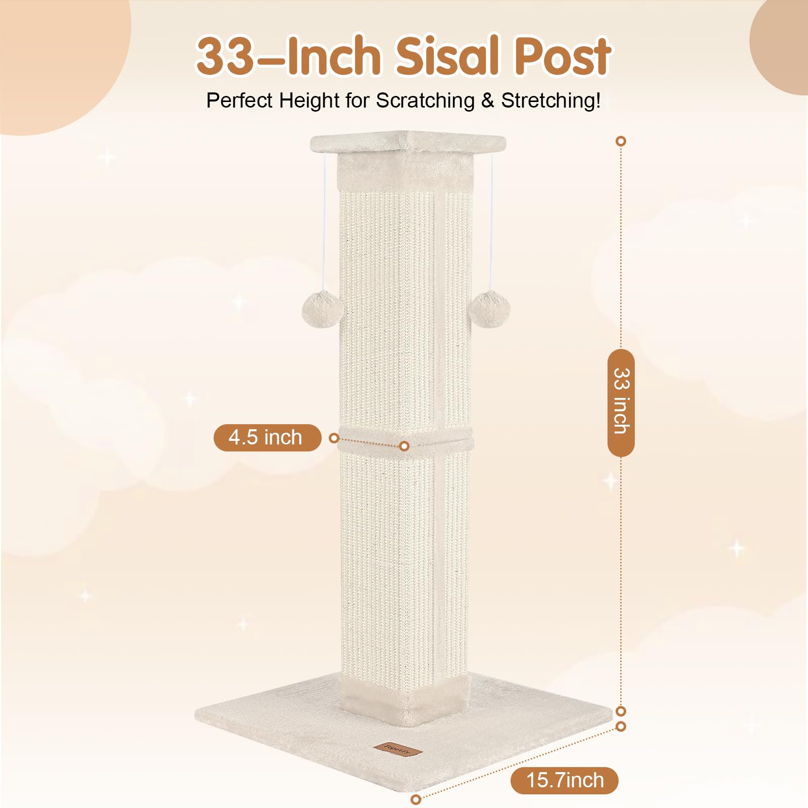 Fopetfy cat-tree beige 33-inch base enables safe climbing and daily activity
