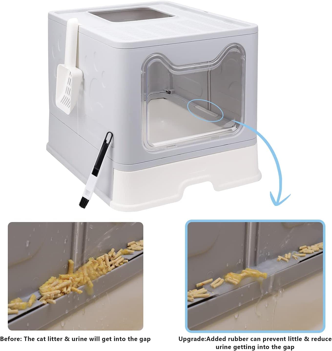 Fophop enclosed design provides private space while keeping litter contained.
