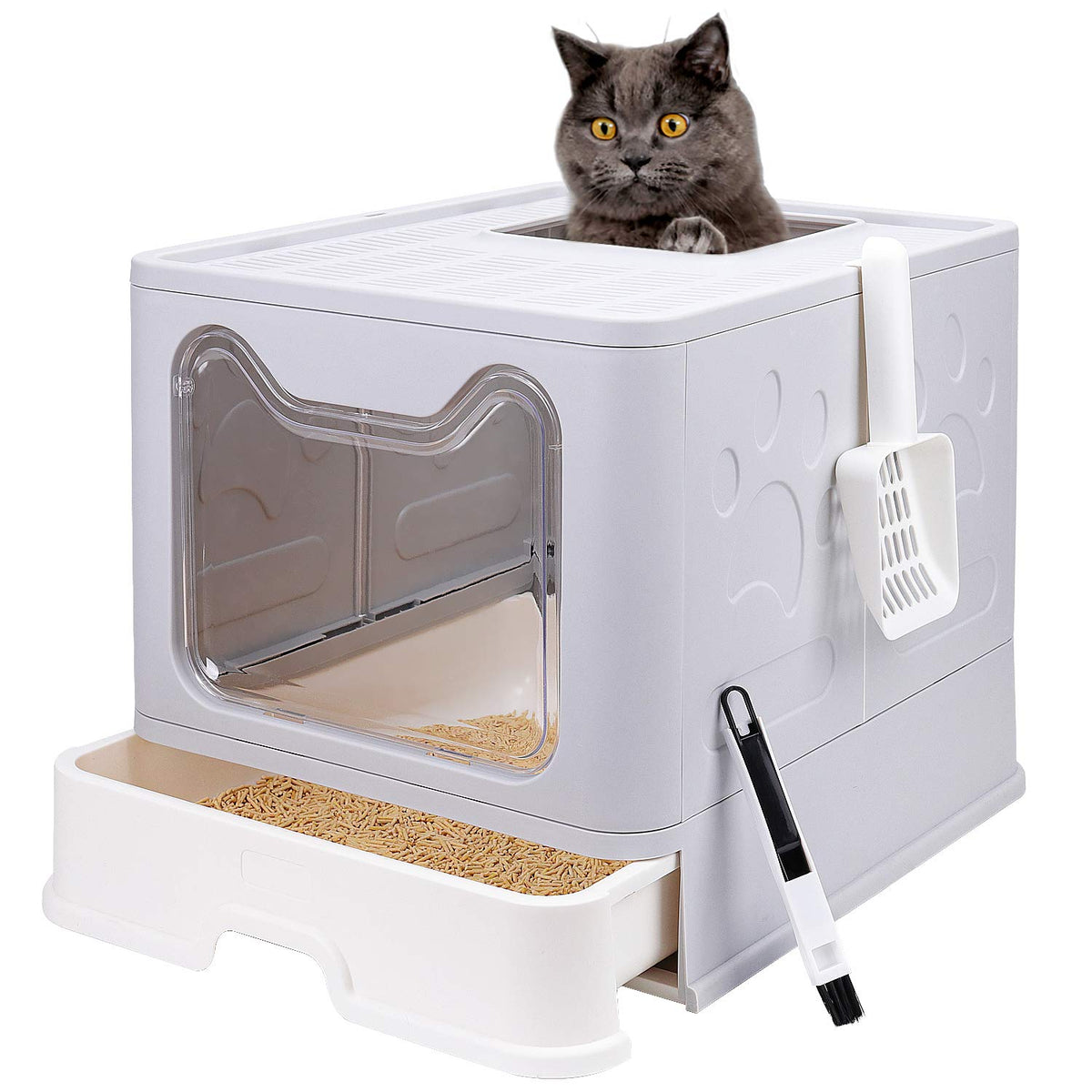 Fophop foldable cat litter box with lid closed, ideal for compact storage and privacy.