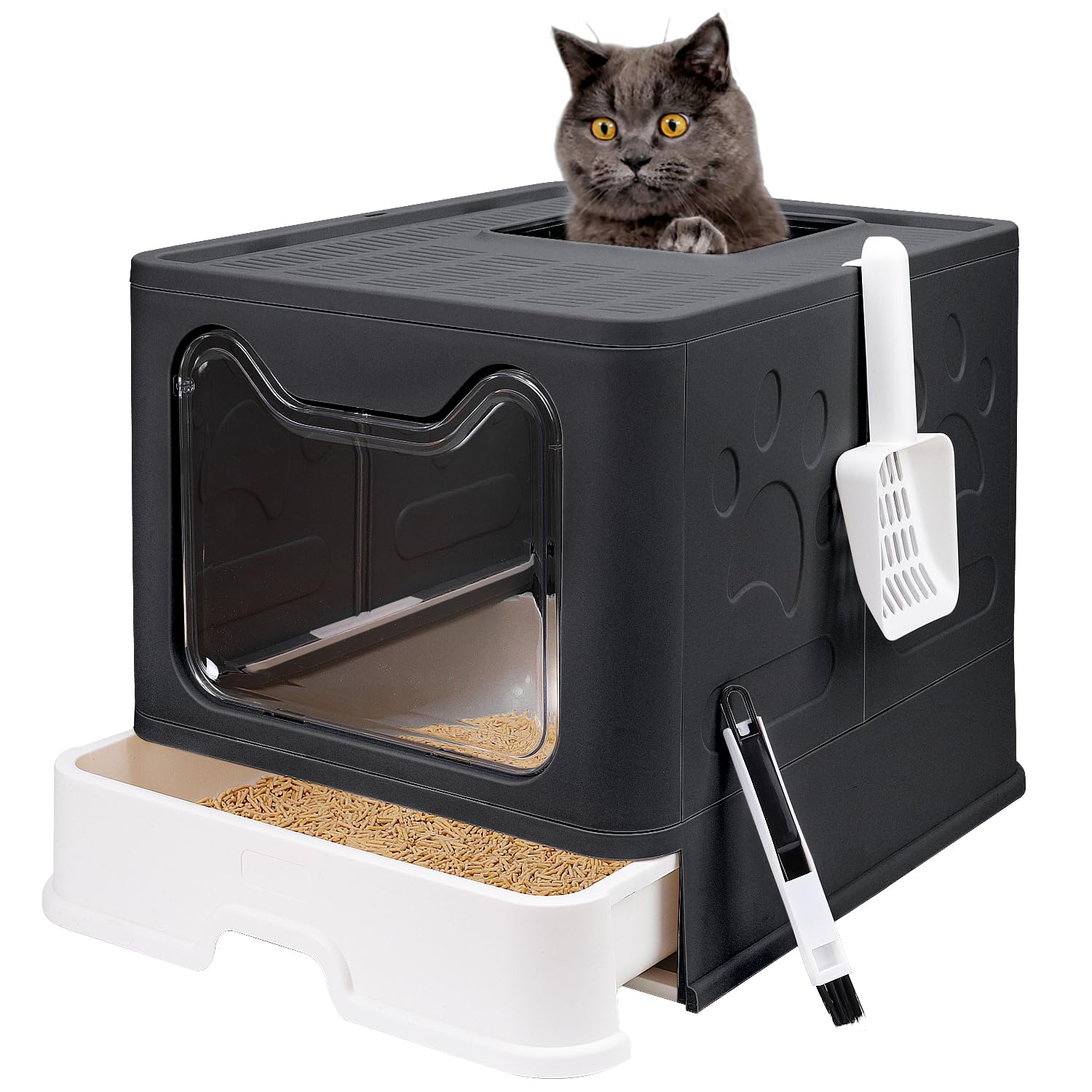 fophop foldable litter box with lid shows compact storage and travel-ready setup.