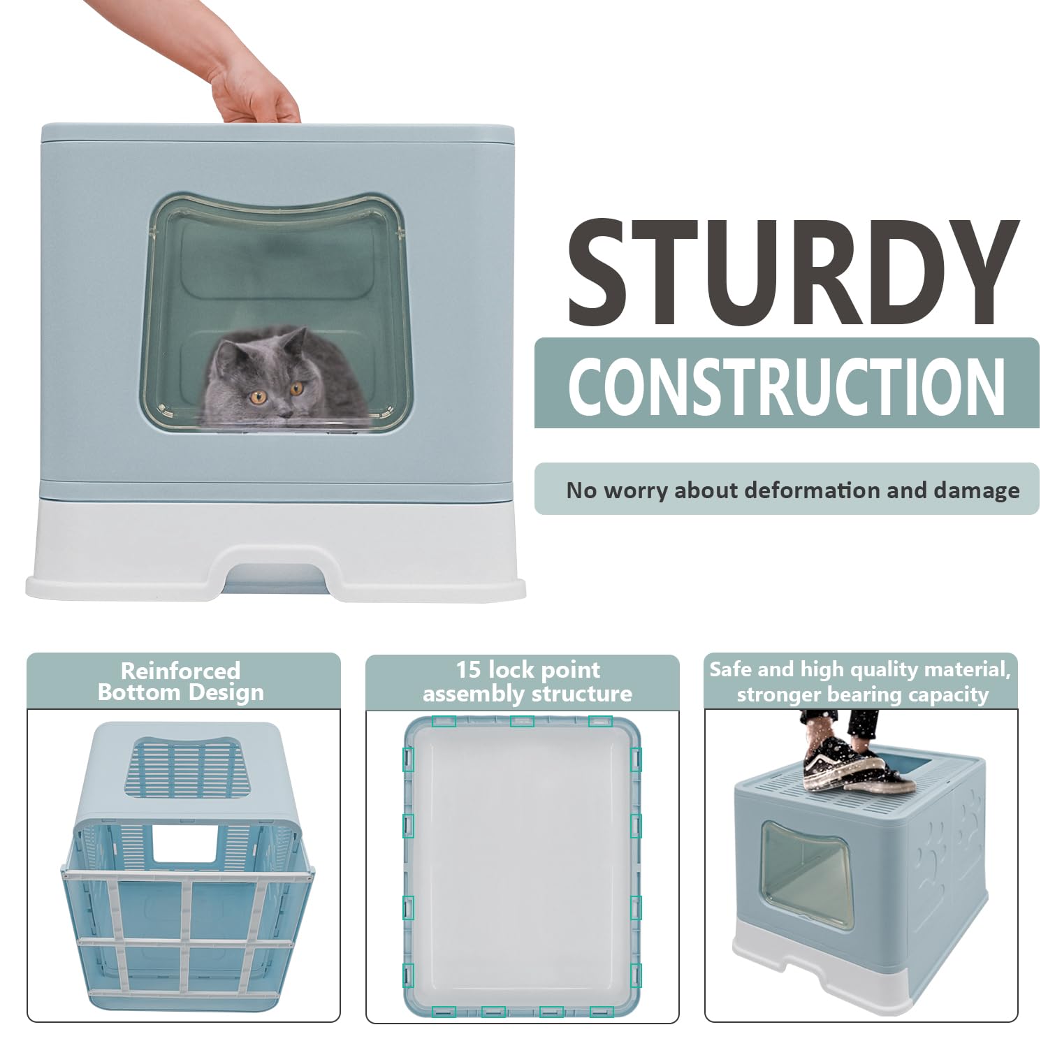 Fophop XL foldable cat litter box 2-in-1 cleaning brush boosts maintenance efficiency.