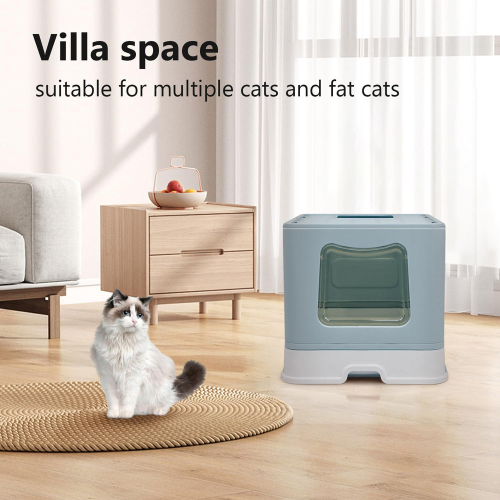 Fophop XL foldable cat litter box blue color enhances modern home aesthetics.